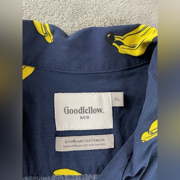 Goodfellow Shirt Mens XL Blue Banana Print Hawaiian Button Up Short Sleeve Rayon - Picture 4 of 10